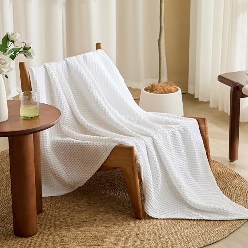 EGOHOME Cotton Two-Tone Check Pattern Waffle Blanket King Size