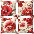 Vintage Chinoiserie Red Floral Throw Pillow Covers 18x18 in Set 4