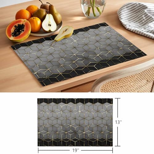 Gray Mottled Gradient Geometric Placemats Set of 6 Washable Table Mats