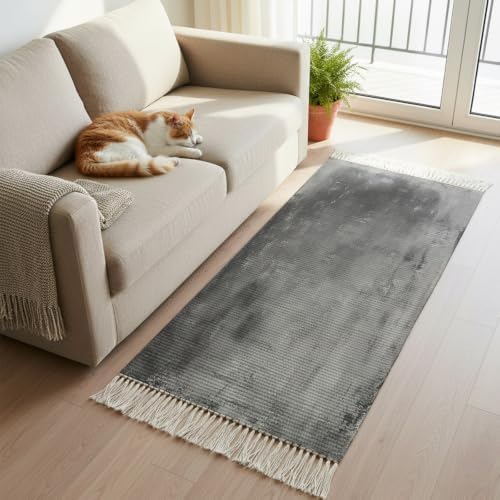 Gray Ombre Hallway Runner Rug 2'x5', Modern Abstract Art Grey Gradient