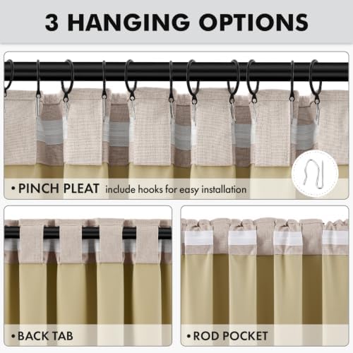 MIULEE 100% Blackout Linen Curtains for Bedroom 42 x 108 Inch Beige 2