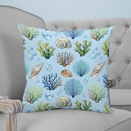 Pillow Covers 20x20 Set of 2, Blue Coral Coastal Throw Pillow Covers