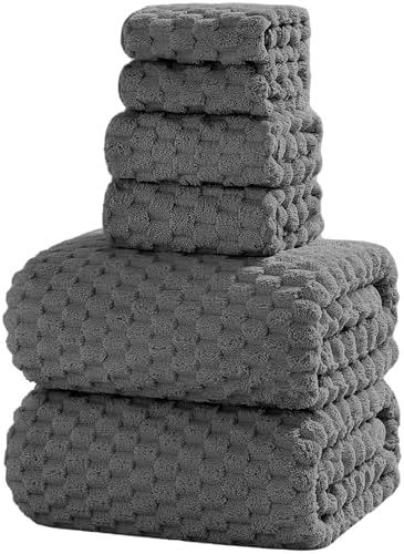 6 PC Bath Towel Set,40"x80"Microfiber Towels,Charcoal Gray