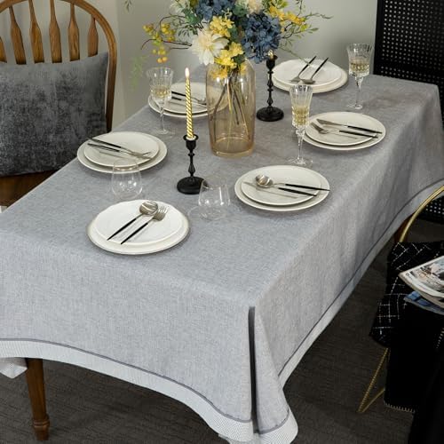 GLORY SEASON Houndstooth Bordered Tablecloth Linen Style Rustic