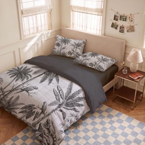 Tropical Print Microfiber Grey Duvet Cover Set King