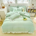 Ruffle Solid Duvet Cover Set 3 Piece Washed Cotton with Pillowcases