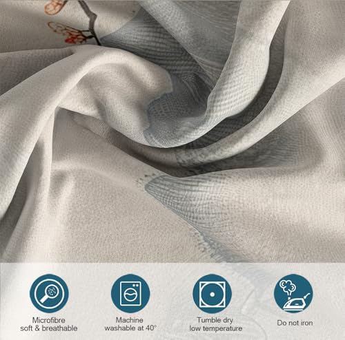 Mist Mountain Bedding Set 3 Pieces Cute Birds Flowers Beige Gray Duvet
