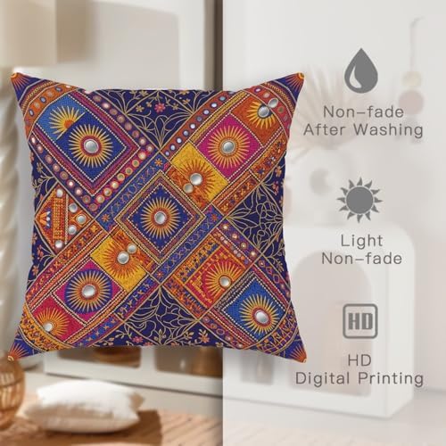 Sunburst Throw Pillow Covers Set of 2, Bohemian Ethnic Geometric