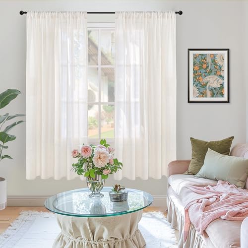 BGment Linen Semi Sheer Curtains 52X63 Inch Length for Living Room
