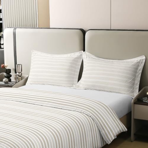 Castle Fairy Beige Striped 100% Cotton Duvet Cover Set King