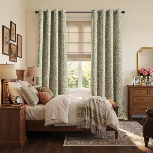 jinchan Sage Floral Curtians 108 Inch Room Darkening Grommet 2 Panels