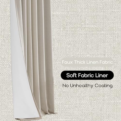 Beige Linen Blackout Curtains 84 Inches Long, Natural Fabric Farmhouse