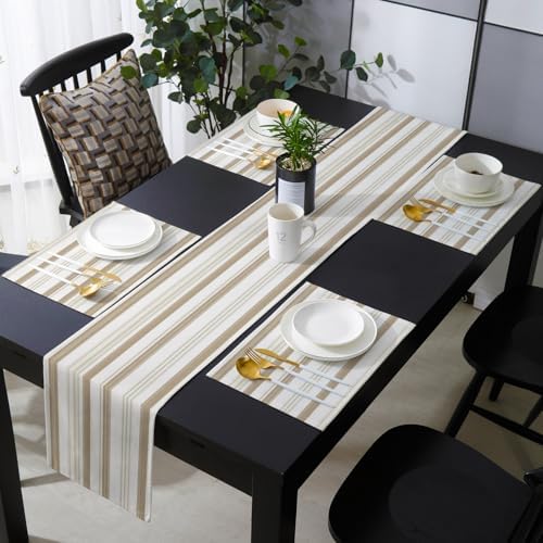 Bohemia Table Runner and Placemats for Dining Table,Burlap Coffee