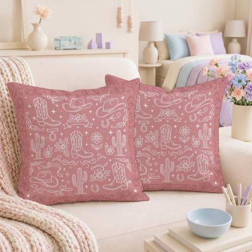 Cowboy Boots Throw Pillow Covers Set of 2, Rustic Bohemian Cowboy Hats