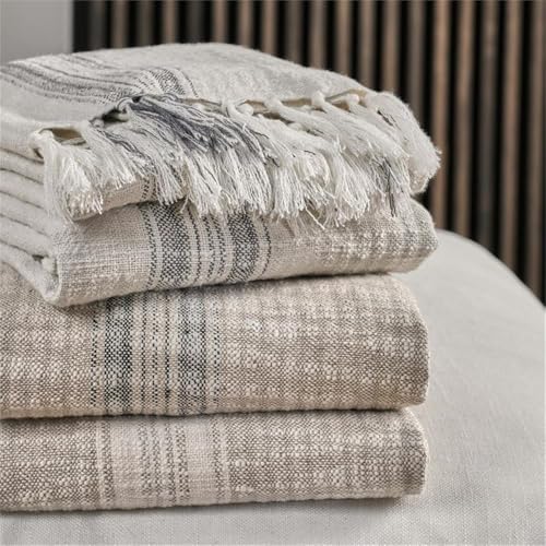 Pemberly Row Cotton Linen Throw Blanket, 50"x70", Ivory/Gray