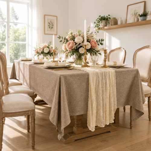2 Pack Linen Textured Rectangle Tablecloths, 52 X 70 Inch