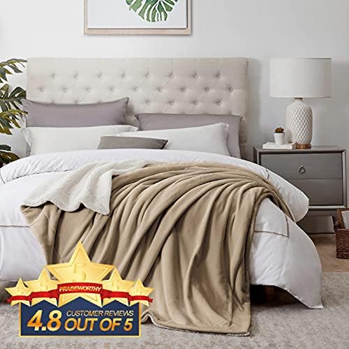 Walensee Sherpa Fleece Blanket (King Size 108”x90” Camel) Plush Throw