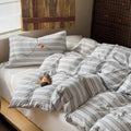 LifeTB Retro Striped Duvet Cover Set Full - 3 Piece Vintage White Grey