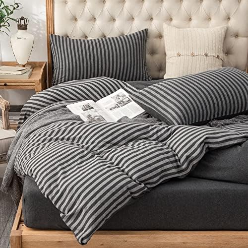 PURE ERA Jersey Duvet Cover Set Charcoal Dark Grey Stripe Queen
