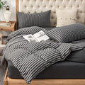 PURE ERA Jersey Duvet Cover Set Charcoal Dark Grey Stripe Queen
