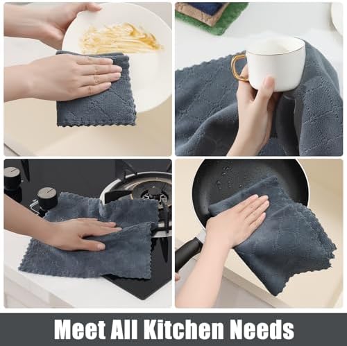 Homaxy Super Soft 12 Pack Kitchen Towels and Dishcloths Set, Dark Grey