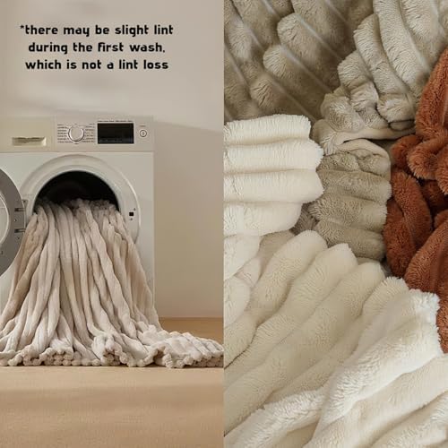 Reversible Faux Rabbit Fur Throw Blanket, Soft Warm Decorative Blanket