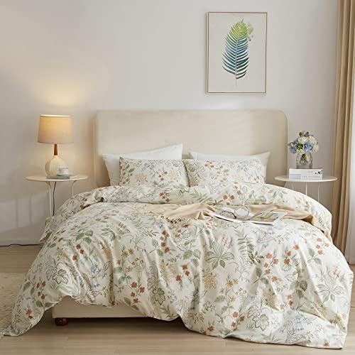 EAVD Reversible Botanical Floral Duvet Cover King White Soft Cotton
