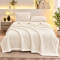 Ribbed Plush Fleece Blanket Double Layer Warm Throw Blanket for Bed