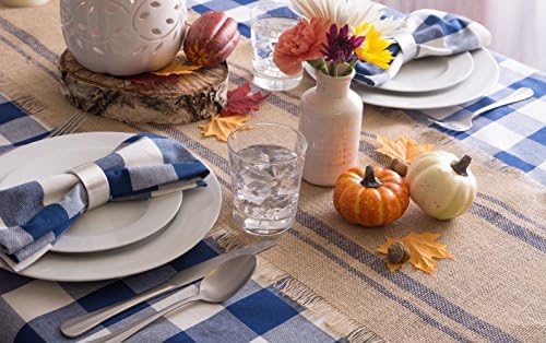 DII Jute Burlap Table Runner, 14x72, Double Border Blue, Farmhouse