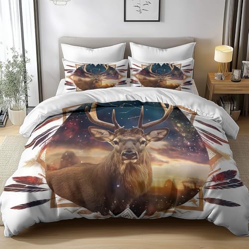 California King Duvet Cover Set Animal Deer Feather Arrow Soft