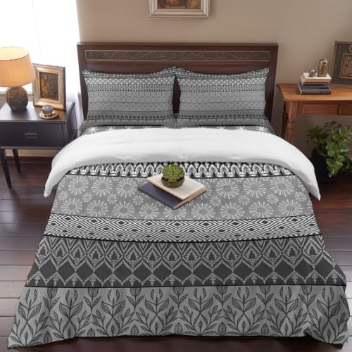 Grey Boho Full Duvet Cover Set - 4 Pcs Comforter Cover Bedding Sets