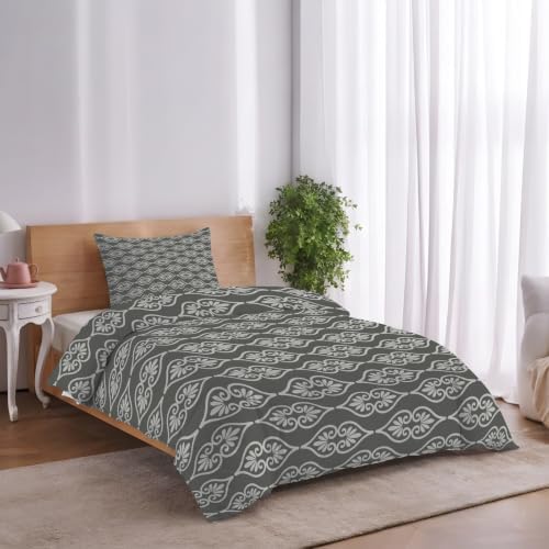 Grey Boho Duvet Cover Full Size,Quilt Cover 86"x90" with Zipper