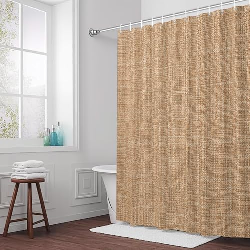Tan Linen Shower Curtain 84 inches Extra Long Rustic Boho Natural Sand