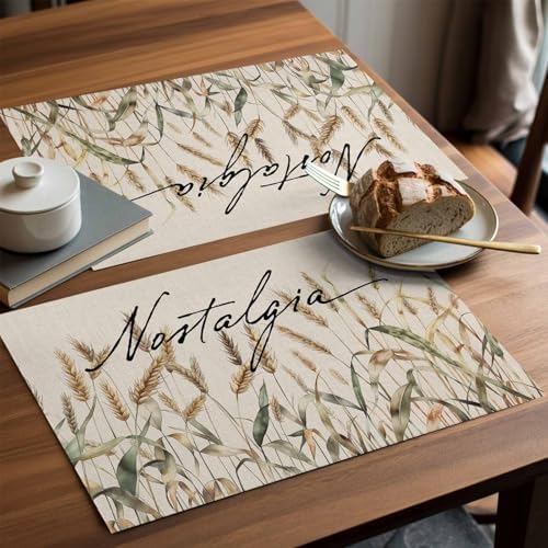 Placemats Set of 8, Pastoral Botanical Woven Placemat, Linen Place