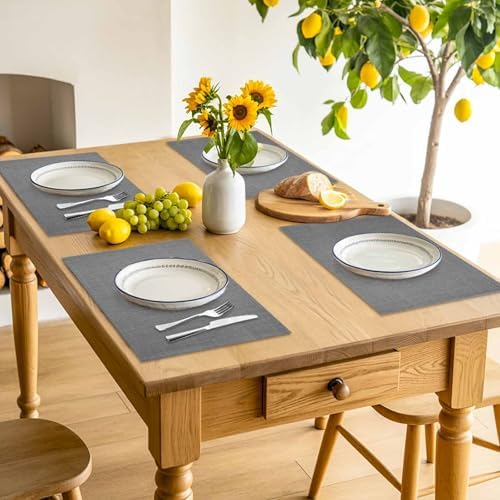Placemats Set of 8, Classic Solid Gray Washable Table Mats for Dining