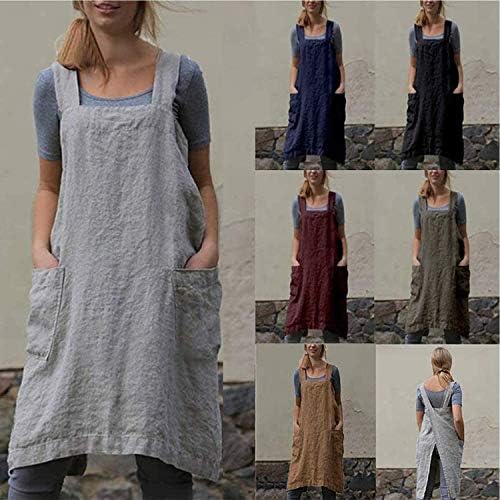 TBA Cotton Linen Apron Cross Back Apron for Women with Big Pockets