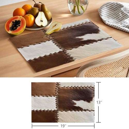 Placemats Set of 8, Brown White Leather Texture Woven Placemat, Linen