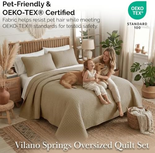 Oversized Twin Quilt Bedding Set with 1 Quilted Pillow Sham, Taupe