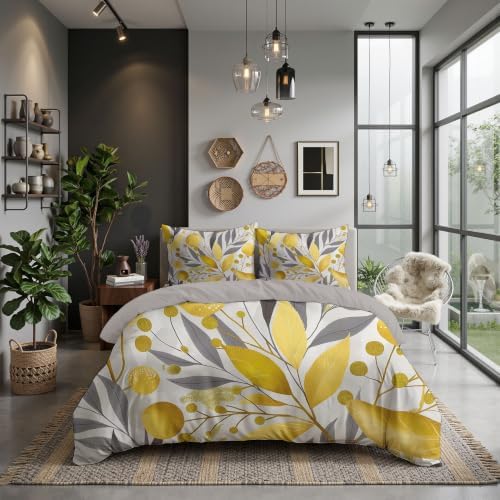 Grey Elegant Plant Forest King Duvet Cover Set Microfiber, 3 Pieces