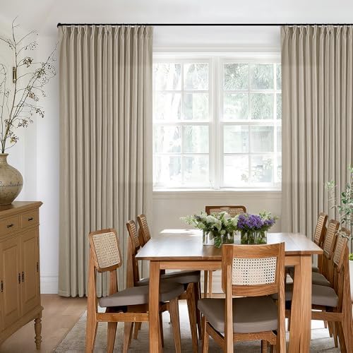 Extra Long Pinch Pleated Linen 108 Inch Curtains Tan Brown 2 Panels