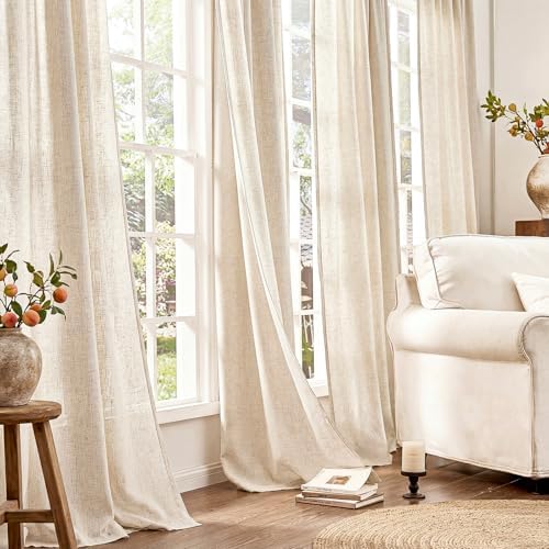 jinchan Linen Curtains Light Filtering Back Tab 50x96 Inch 2 Panels