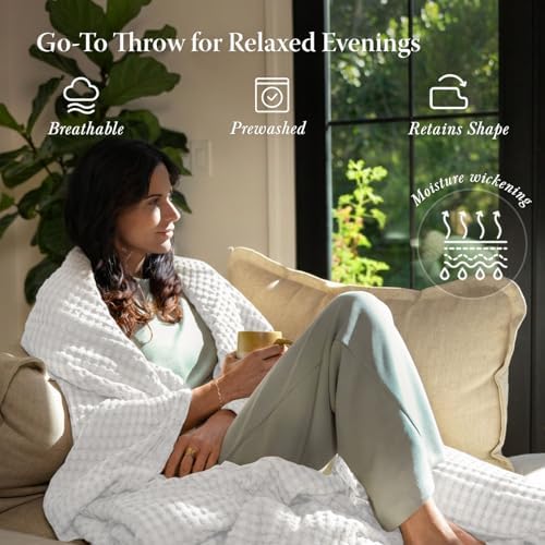 Threadmill King Waffle Bed Blanket, Rayon Derived from Bamboo, White