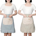 Kitchen Cooking Apron with Pockets, Cotton Striped Waist Apron