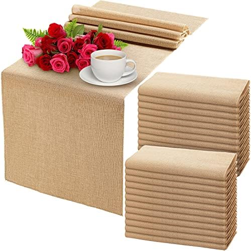 Chumia 24 Pcs Burlap Table Runners 12 x 43 Inch, Rustic Jute Khaki