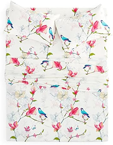 Wake In Cloud - Floral Bed Sheets, 100% Cotton, 4-Piece Sheet Set