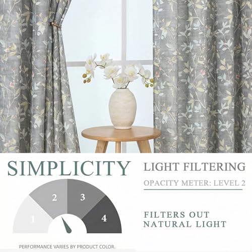 OWENIE Light Grey Printed Floral Curtains for Bedroom Living Room