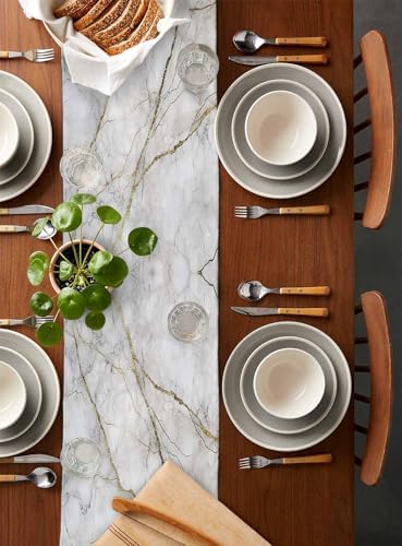 Marble Table Runner-Cotton Linen-Long 90 inche White Gray Gold Dresser