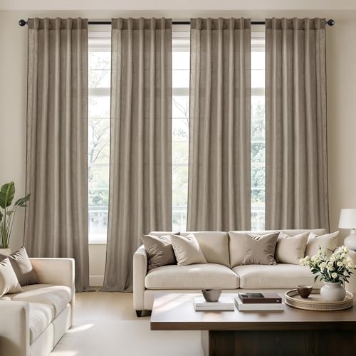 MIULEE Dark Taupe Back Tab Linen Curtains 4 Panels 42W x 84L