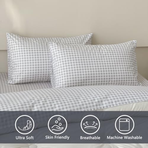 NSNLGSGC Light Grey Gingham Twin Sheet Set