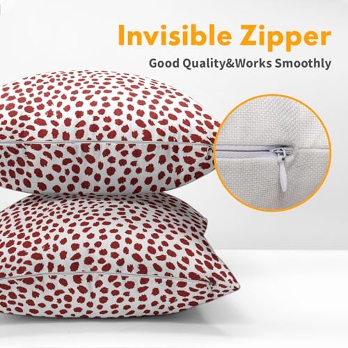 Red Cream Pillow Covers 18x18 Inches Boho Design Polka Dot Throw